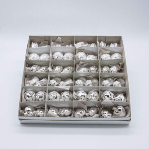 Mini Christbaumornamente Set in Silber im Karton