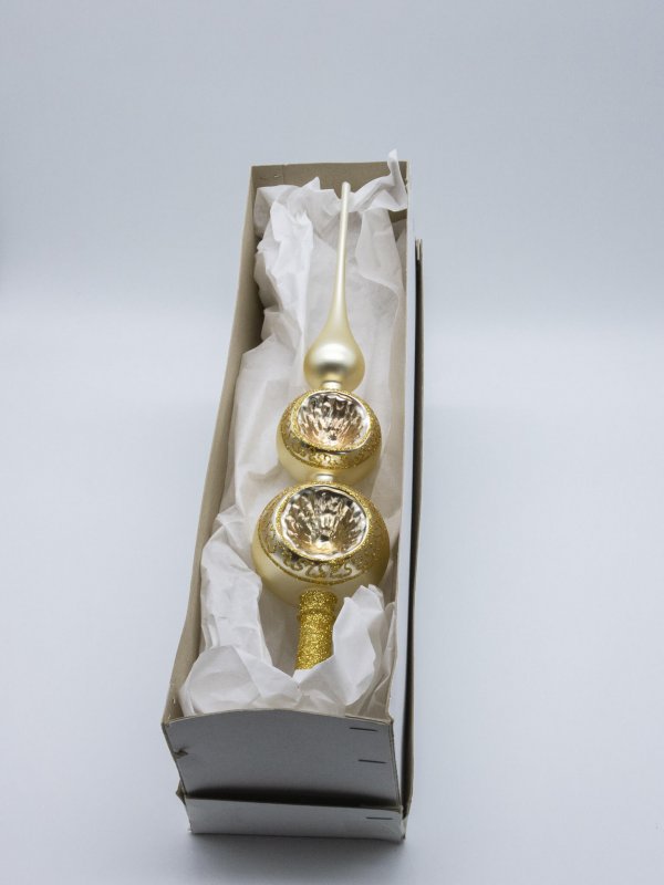 Champagnerfarbene Christbaumspitze mit 2 Reflexen in einer Schachtel